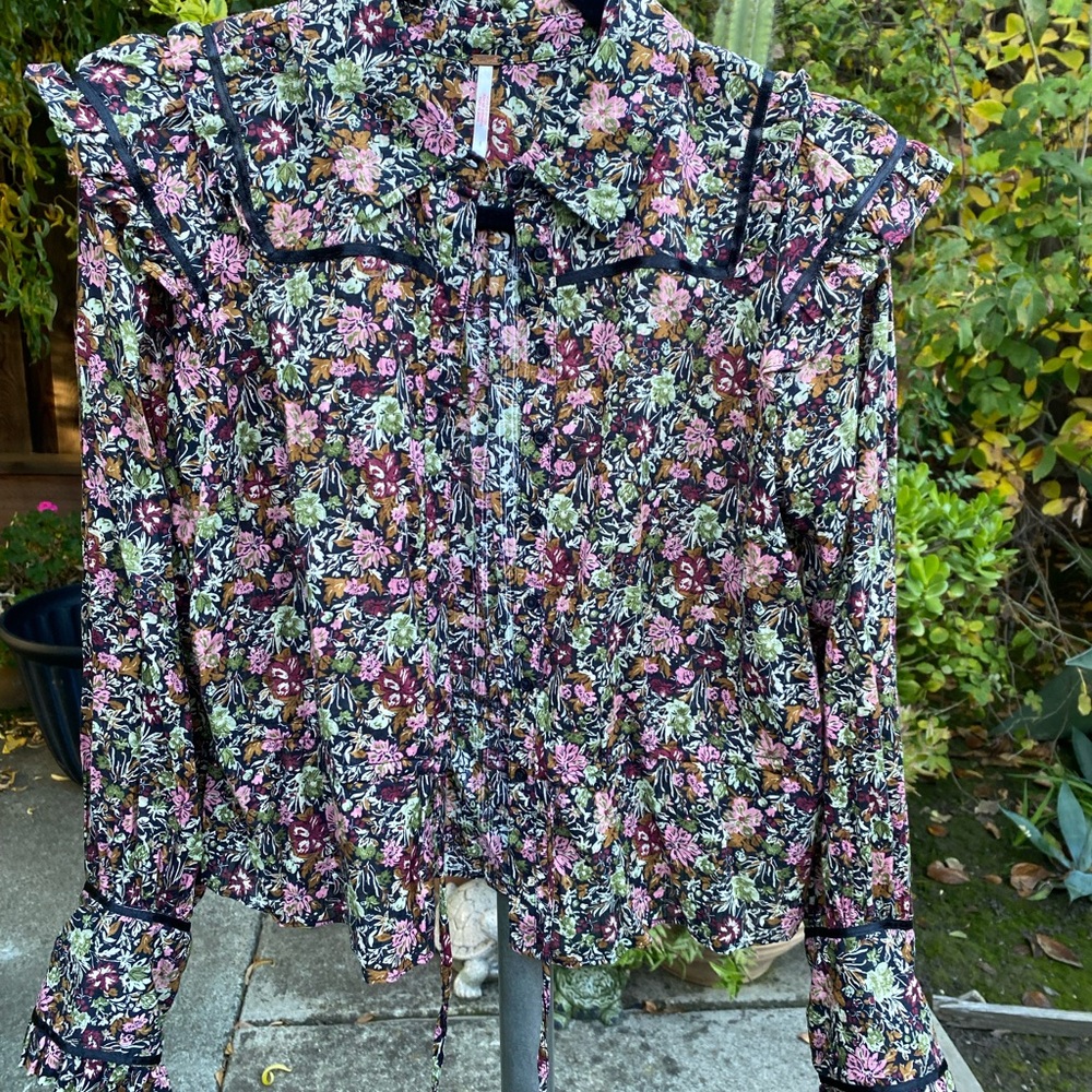 Free People Multicolor Floral Ruffle Blouse